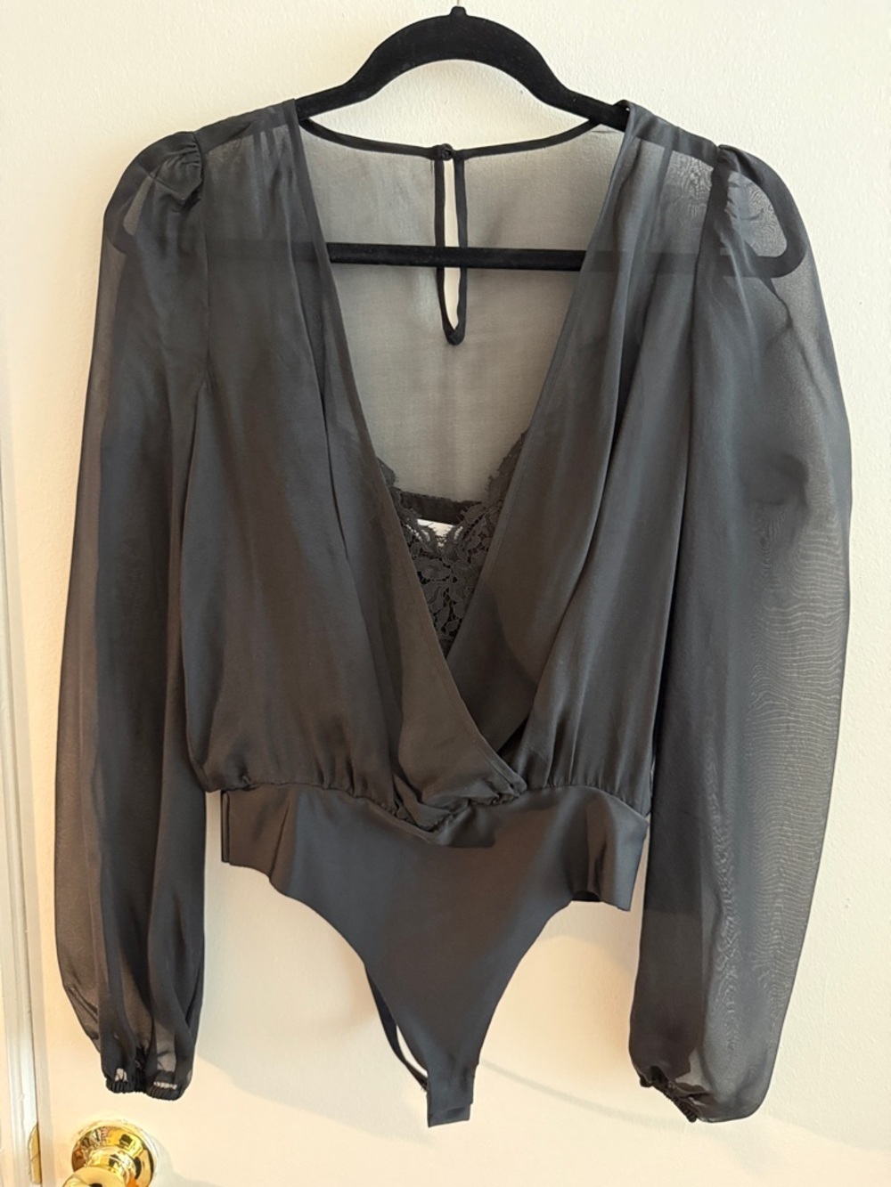 Cami NYC Silk Semi-Sheer Long-Sleeve Bodysuit with Lace Camisole - XS